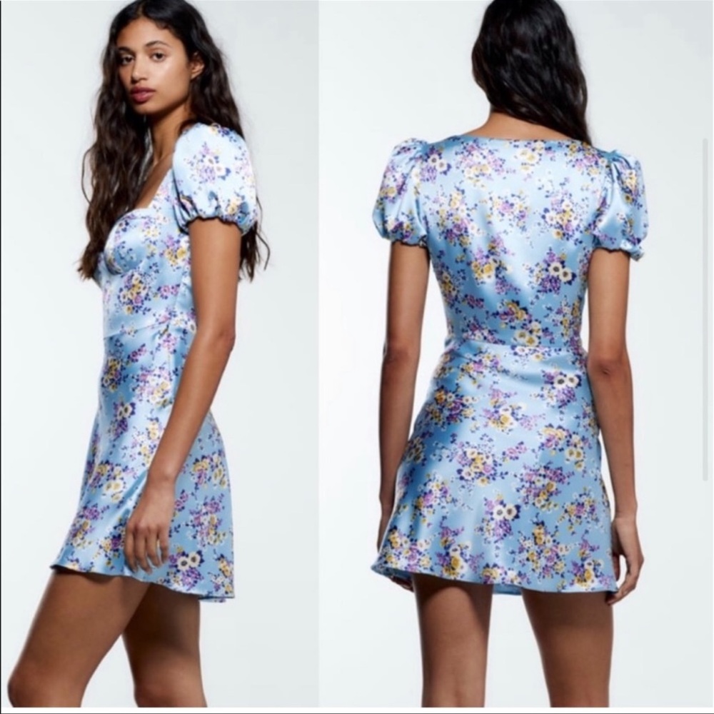 ZARA SATIN EFFECT PRINT DRESS